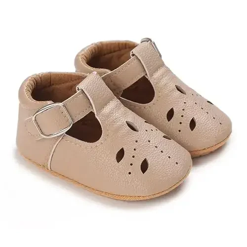 SOFMUO Baby Boys Girls Lace Up Leather Sneakers Soft Rubber Sole Infant Moccasins Newborn Oxford Loafers Anti-Slip Toddler Wedding Uniform Dress Shoes - 7