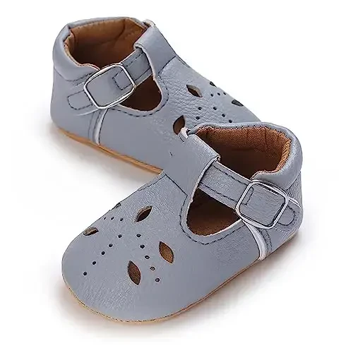 SOFMUO Baby Boys Girls Lace Up Leather Sneakers Soft Rubber Sole Infant Moccasins Newborn Oxford Loafers Anti-Slip Toddler Wedding Uniform Dress Shoes - 1