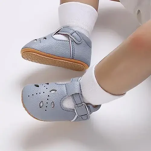SOFMUO Baby Boys Girls Lace Up Leather Sneakers Soft Rubber Sole Infant Moccasins Newborn Oxford Loafers Anti-Slip Toddler Wedding Uniform Dress Shoes - 3