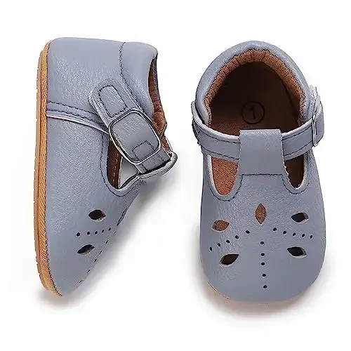 SOFMUO Baby Boys Girls Lace Up Leather Sneakers Soft Rubber Sole Infant Moccasins Newborn Oxford Loafers Anti-Slip Toddler Wedding Uniform Dress Shoes - 6