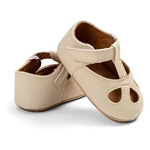 SOFMUO Baby Boys Girls Lace Up Leather Sneakers Soft Rubber Sole Infant Moccasins Newborn Oxford Loafers Anti-Slip Toddler Wedding Uniform Dress Shoes - 6