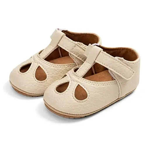 SOFMUO Baby Boys Girls Lace Up Leather Sneakers Soft Rubber Sole Infant Moccasins Newborn Oxford Loafers Anti-Slip Toddler Wedding Uniform Dress Shoes - 7