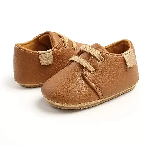 SOFMUO Baby Boys Girls Lace Up Leather Sneakers Soft Rubber Sole Infant Moccasins Newborn Oxford Loafers Anti-Slip Toddler Wedding Uniform Dress Shoes - 4