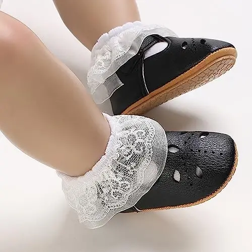 SOFMUO Baby Boys Girls Lace Up Leather Sneakers Soft Rubber Sole Infant Moccasins Newborn Oxford Loafers Anti-Slip Toddler Wedding Uniform Dress Shoes - 3