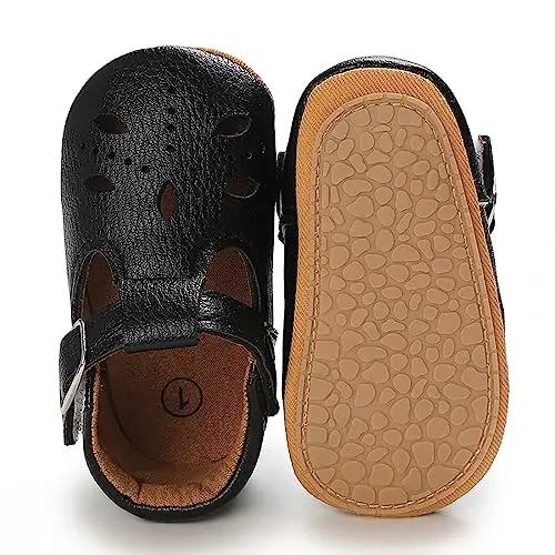 SOFMUO Baby Boys Girls Lace Up Leather Sneakers Soft Rubber Sole Infant Moccasins Newborn Oxford Loafers Anti-Slip Toddler Wedding Uniform Dress Shoes - 4