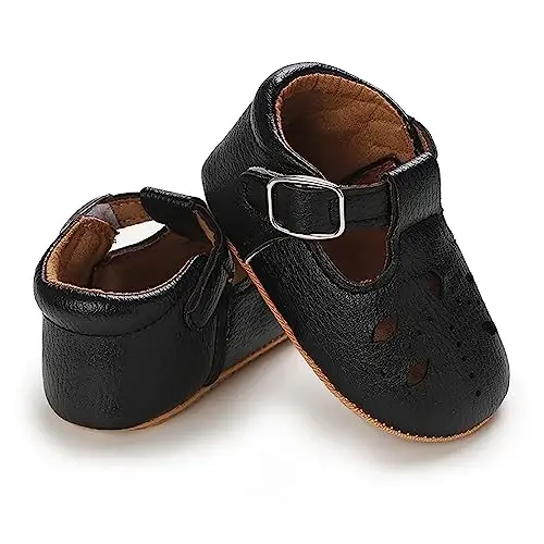 SOFMUO Baby Boys Girls Lace Up Leather Sneakers Soft Rubber Sole Infant Moccasins Newborn Oxford Loafers Anti-Slip Toddler Wedding Uniform Dress Shoes - 6