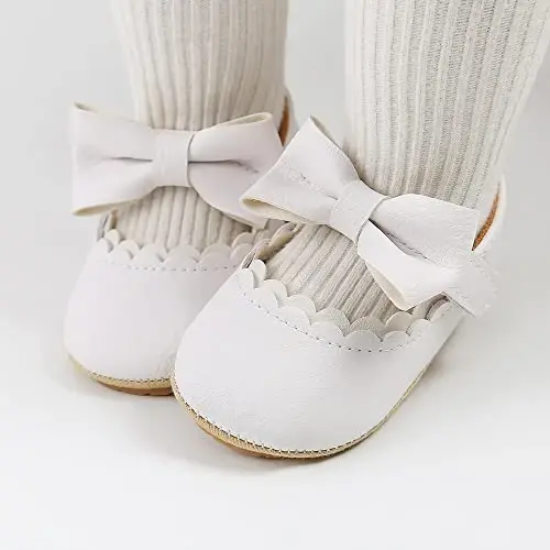 SOFMUO Baby Girls Mary Jane Flats with Bowknot Ballet Slippers Toddler First Walkers Infant Princess Wedding Christmas Dress Shoes - SOFMUO (1)