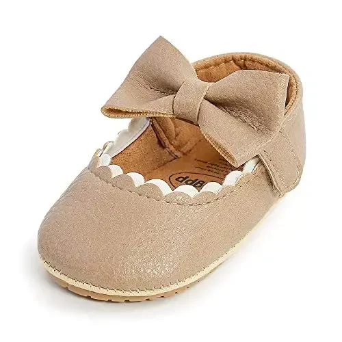 SOFMUO Baby Girls Mary Jane Flats with Bowknot Ballet Slippers Toddler First Walkers Infant Princess Wedding Christmas Dress Shoes 