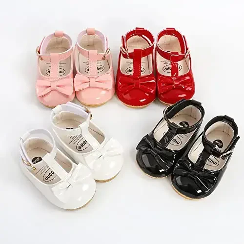 SOFMUO Baby Girls Mary Jane Flats with Bowknot Ballet Slippers Toddler First Walkers Infant Princess Wedding Christmas Dress Shoes - 3