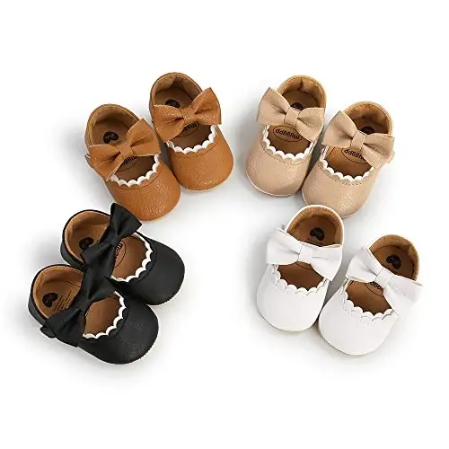 SOFMUO Baby Girls Mary Jane Flats with Bowknot Ballet Slippers Toddler First Walkers Infant Princess Wedding Christmas Dress Shoes - 2