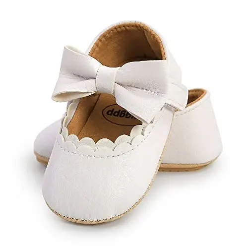 SOFMUO Baby Girls Mary Jane Flats with Bowknot Ballet Slippers Toddler First Walkers Infant Princess Wedding Christmas Dress Shoes - 6