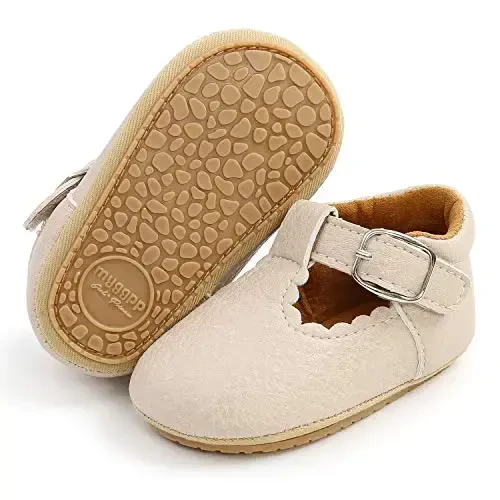 SOFMUO Baby Boys Girls Lace Up Leather Sneakers Soft Rubber Sole Infant Moccasins Newborn Oxford Loafers Anti-Slip Toddler Wedding Uniform Dress Shoes 