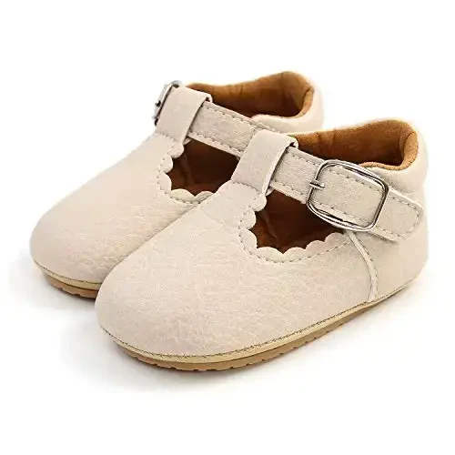 SOFMUO Baby Boys Girls Lace Up Leather Sneakers Soft Rubber Sole Infant Moccasins Newborn Oxford Loafers Anti-Slip Toddler Wedding Uniform Dress Shoes - 6