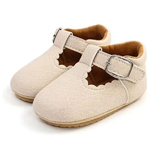 SOFMUO Baby Boys Girls Lace Up Leather Sneakers Soft Rubber Sole Infant Moccasins Newborn Oxford Loafers Anti-Slip Toddler Wedding Uniform Dress Shoes - 6