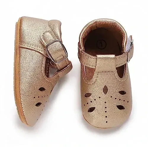 SOFMUO Baby Boys Girls Lace Up Leather Sneakers Soft Rubber Sole Infant Moccasins Newborn Oxford Loafers Anti-Slip Toddler Wedding Uniform Dress Shoes - 6