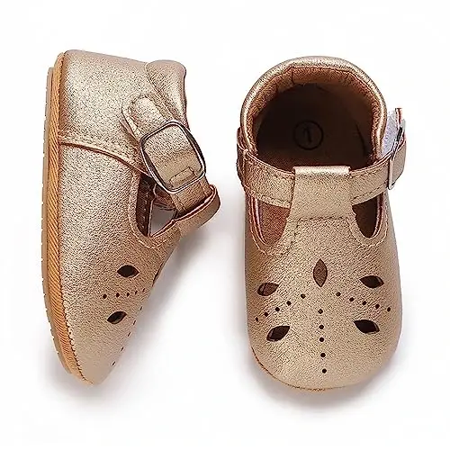 SOFMUO Baby Boys Girls Lace Up Leather Sneakers Soft Rubber Sole Infant Moccasins Newborn Oxford Loafers Anti-Slip Toddler Wedding Uniform Dress Shoes - 6