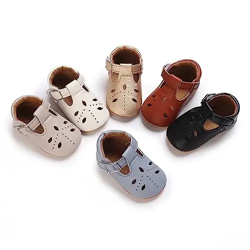 SOFMUO Baby Boys Girls Lace Up Leather Sneakers Soft Rubber Sole Infant Moccasins Newborn Oxford Loafers Anti-Slip Toddler Wedding Uniform Dress Shoes - 4