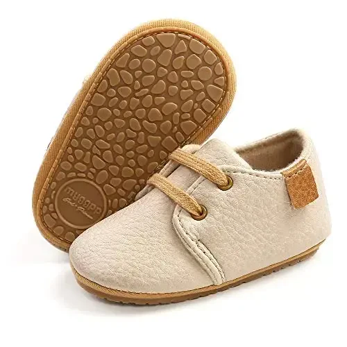 SOFMUO Baby Boys Girls Lace Up Leather Sneakers Soft Rubber Sole Infant Moccasins Newborn Oxford Loafers Anti-Slip Toddler Wedding Uniform Dress Shoes - 1