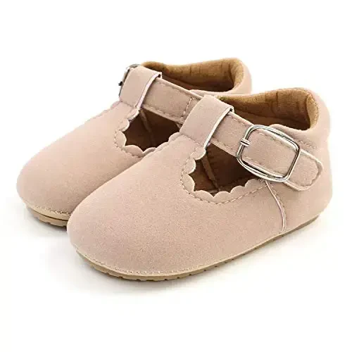 SOFMUO Baby Boys Girls Lace Up Leather Sneakers Soft Rubber Sole Infant Moccasins Newborn Oxford Loafers Anti-Slip Toddler Wedding Uniform Dress Shoes - 6