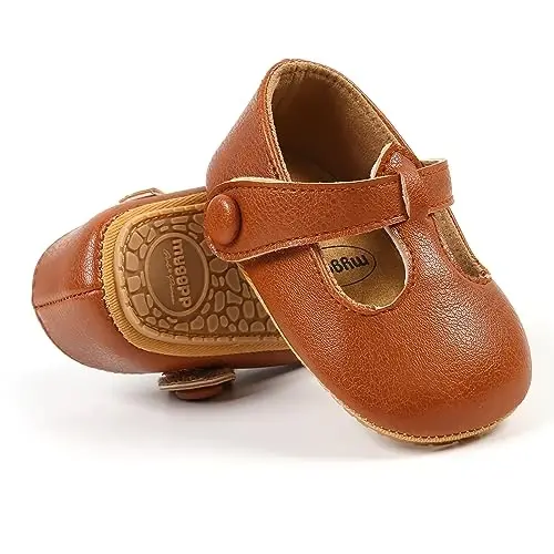 SOFMUO Baby Boys Girls Lace Up Leather Sneakers Soft Rubber Sole Infant Moccasins Newborn Oxford Loafers Anti-Slip Toddler Wedding Uniform Dress Shoes - 5
