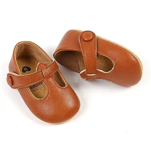 SOFMUO Baby Boys Girls Lace Up Leather Sneakers Soft Rubber Sole Infant Moccasins Newborn Oxford Loafers Anti-Slip Toddler Wedding Uniform Dress Shoes - 7