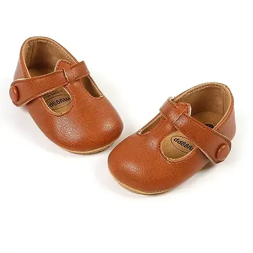 SOFMUO Baby Boys Girls Lace Up Leather Sneakers Soft Rubber Sole Infant Moccasins Newborn Oxford Loafers Anti-Slip Toddler Wedding Uniform Dress Shoes - 6