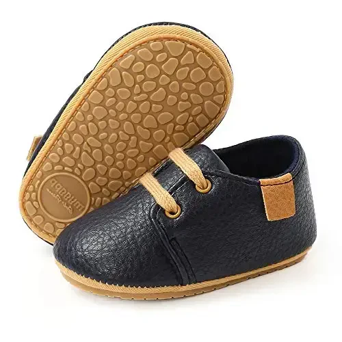 SOFMUO Baby Boys Girls Lace Up Leather Sneakers Soft Rubber Sole Infant Moccasins Newborn Oxford Loafers Anti-Slip Toddler Wedding Uniform Dress Shoes 