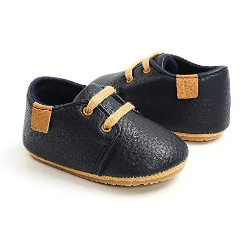SOFMUO Baby Boys Girls Lace Up Leather Sneakers Soft Rubber Sole Infant Moccasins Newborn Oxford Loafers Anti-Slip Toddler Wedding Uniform Dress Shoes - 5
