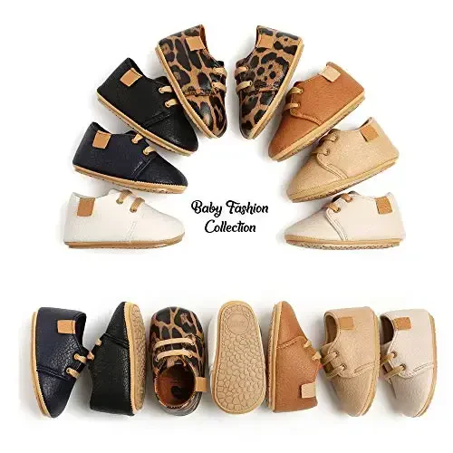 SOFMUO Baby Boys Girls Lace Up Leather Sneakers Soft Rubber Sole Infant Moccasins Newborn Oxford Loafers Anti-Slip Toddler Wedding Uniform Dress Shoes - SOFMUO (1)