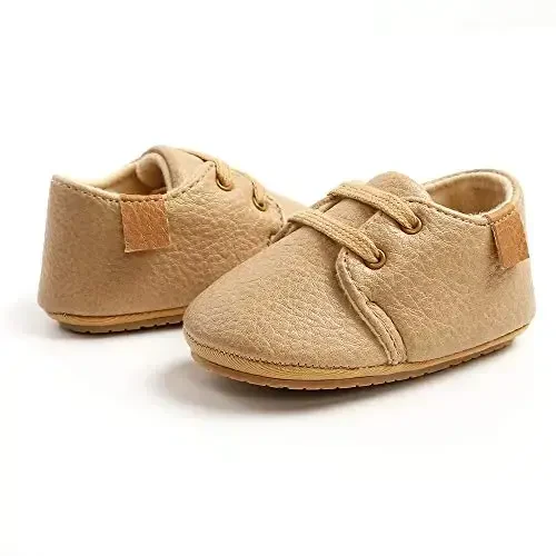 SOFMUO Baby Boys Girls Lace Up Leather Sneakers Soft Rubber Sole Infant Moccasins Newborn Oxford Loafers Anti-Slip Toddler Wedding Uniform Dress Shoes - 4