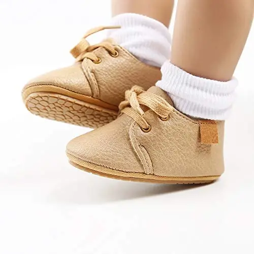 SOFMUO Baby Boys Girls Lace Up Leather Sneakers Soft Rubber Sole Infant Moccasins Newborn Oxford Loafers Anti-Slip Toddler Wedding Uniform Dress Shoes - 3