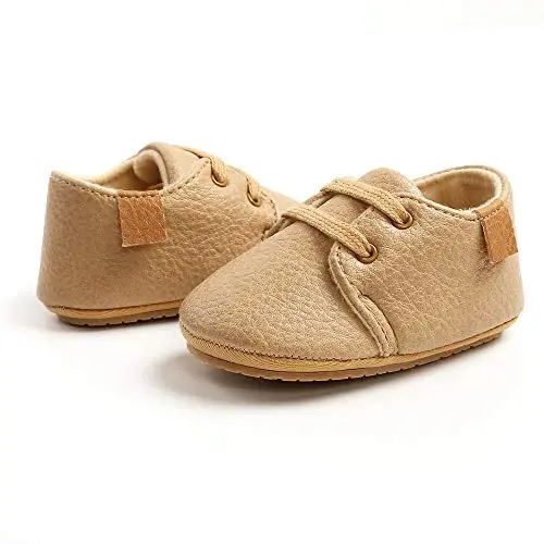 SOFMUO Baby Boys Girls Lace Up Leather Sneakers Soft Rubber Sole Infant Moccasins Newborn Oxford Loafers Anti-Slip Toddler Wedding Uniform Dress Shoes - 4