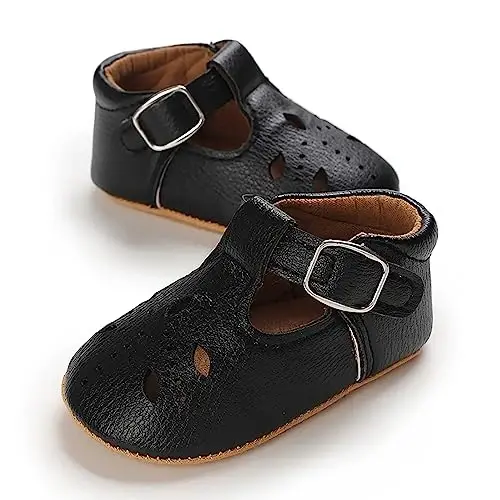 SOFMUO Baby Boys Girls Lace Up Leather Sneakers Soft Rubber Sole Infant Moccasins Newborn Oxford Loafers Anti-Slip Toddler Wedding Uniform Dress Shoes 
