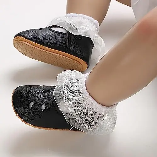 SOFMUO Baby Boys Girls Lace Up Leather Sneakers Soft Rubber Sole Infant Moccasins Newborn Oxford Loafers Anti-Slip Toddler Wedding Uniform Dress Shoes - SOFMUO (1)