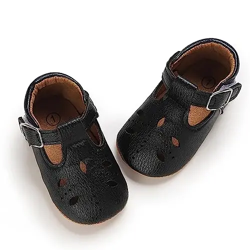 SOFMUO Baby Boys Girls Lace Up Leather Sneakers Soft Rubber Sole Infant Moccasins Newborn Oxford Loafers Anti-Slip Toddler Wedding Uniform Dress Shoes - 5