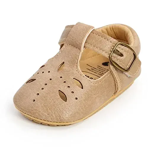 SOFMUO Baby Boys Girls Lace Up Leather Sneakers Soft Rubber Sole Infant Moccasins Newborn Oxford Loafers Anti-Slip Toddler Wedding Uniform Dress Shoes 