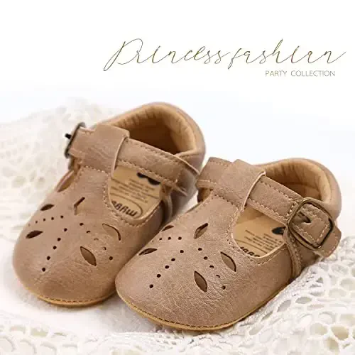 SOFMUO Baby Boys Girls Lace Up Leather Sneakers Soft Rubber Sole Infant Moccasins Newborn Oxford Loafers Anti-Slip Toddler Wedding Uniform Dress Shoes - 3