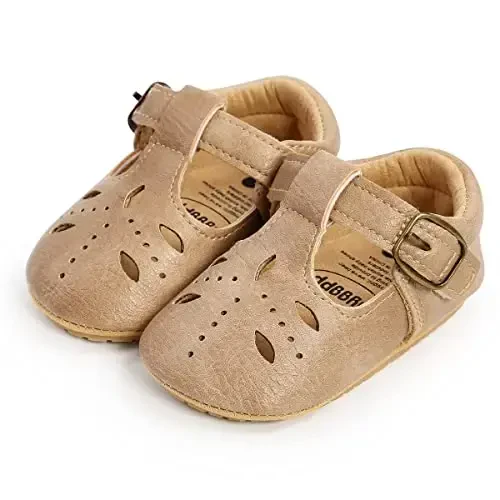 SOFMUO Baby Boys Girls Lace Up Leather Sneakers Soft Rubber Sole Infant Moccasins Newborn Oxford Loafers Anti-Slip Toddler Wedding Uniform Dress Shoes - 6