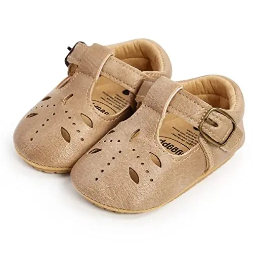 SOFMUO Baby Boys Girls Lace Up Leather Sneakers Soft Rubber Sole Infant Moccasins Newborn Oxford Loafers Anti-Slip Toddler Wedding Uniform Dress Shoes - 6