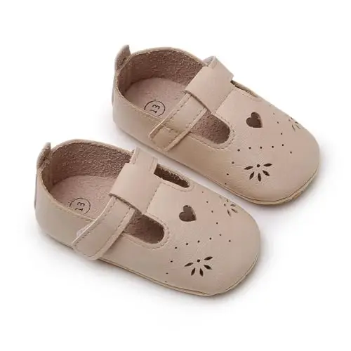 SOFMUO Baby Boys Girls Lace Up Leather Sneakers Soft Rubber Sole Infant Moccasins Newborn Oxford Loafers Anti-Slip Toddler Wedding Uniform Dress Shoes - 6