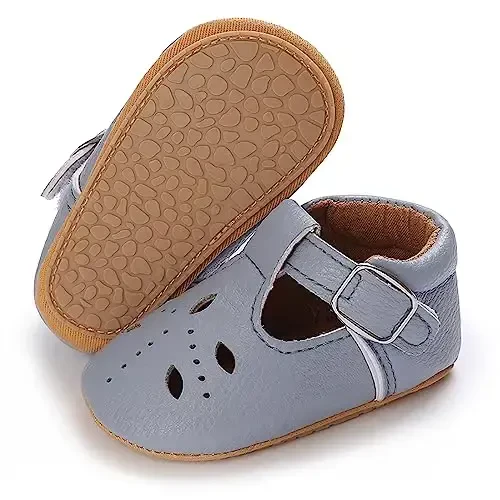 SOFMUO Baby Boys Girls Lace Up Leather Sneakers Soft Rubber Sole Infant Moccasins Newborn Oxford Loafers Anti-Slip Toddler Wedding Uniform Dress Shoes - 5