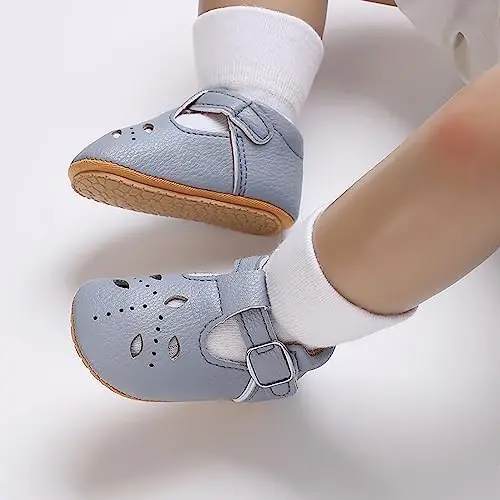 SOFMUO Baby Boys Girls Lace Up Leather Sneakers Soft Rubber Sole Infant Moccasins Newborn Oxford Loafers Anti-Slip Toddler Wedding Uniform Dress Shoes - 3