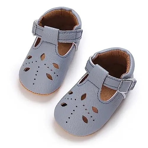 SOFMUO Baby Boys Girls Lace Up Leather Sneakers Soft Rubber Sole Infant Moccasins Newborn Oxford Loafers Anti-Slip Toddler Wedding Uniform Dress Shoes - 4
