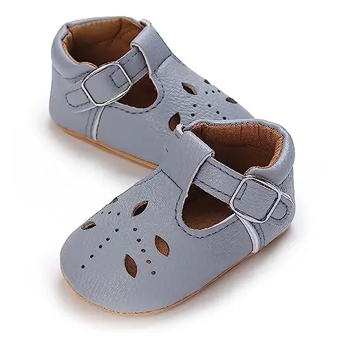SOFMUO Baby Boys Girls Lace Up Leather Sneakers Soft Rubber Sole Infant Moccasins Newborn Oxford Loafers Anti-Slip Toddler Wedding Uniform Dress Shoes 