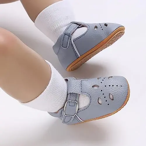 SOFMUO Baby Boys Girls Lace Up Leather Sneakers Soft Rubber Sole Infant Moccasins Newborn Oxford Loafers Anti-Slip Toddler Wedding Uniform Dress Shoes - SOFMUO (1)