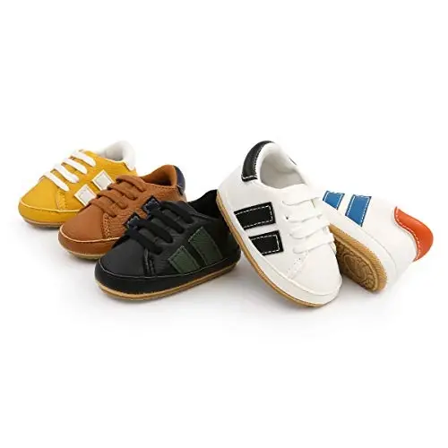 SOFMUO Baby Boys Girls Lace Up Leather Sneakers Soft Rubber Sole Infant Moccasins Newborn Oxford Loafers Anti-Slip Toddler Wedding Uniform Dress Shoes - 2