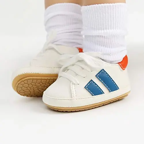 SOFMUO Baby Boys Girls Lace Up Leather Sneakers Soft Rubber Sole Infant Moccasins Newborn Oxford Loafers Anti-Slip Toddler Wedding Uniform Dress Shoes - 6