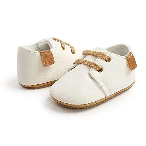 SOFMUO Baby Boys Girls Lace Up Leather Sneakers Soft Rubber Sole Infant Moccasins Newborn Oxford Loafers Anti-Slip Toddler Wedding Uniform Dress Shoes - 5