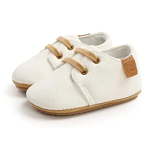 SOFMUO Baby Boys Girls Lace Up Leather Sneakers Soft Rubber Sole Infant Moccasins Newborn Oxford Loafers Anti-Slip Toddler Wedding Uniform Dress Shoes - 6