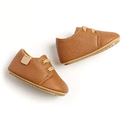 SOFMUO Baby Boys Girls Lace Up Leather Sneakers Soft Rubber Sole Infant Moccasins Newborn Oxford Loafers Anti-Slip Toddler Wedding Uniform Dress Shoes - 5